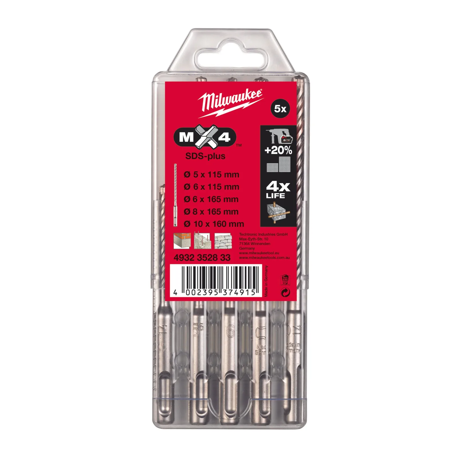 Sds-Plus Matkap Uç Seti 5 Parça Mx4 Seri 5mm-10mm