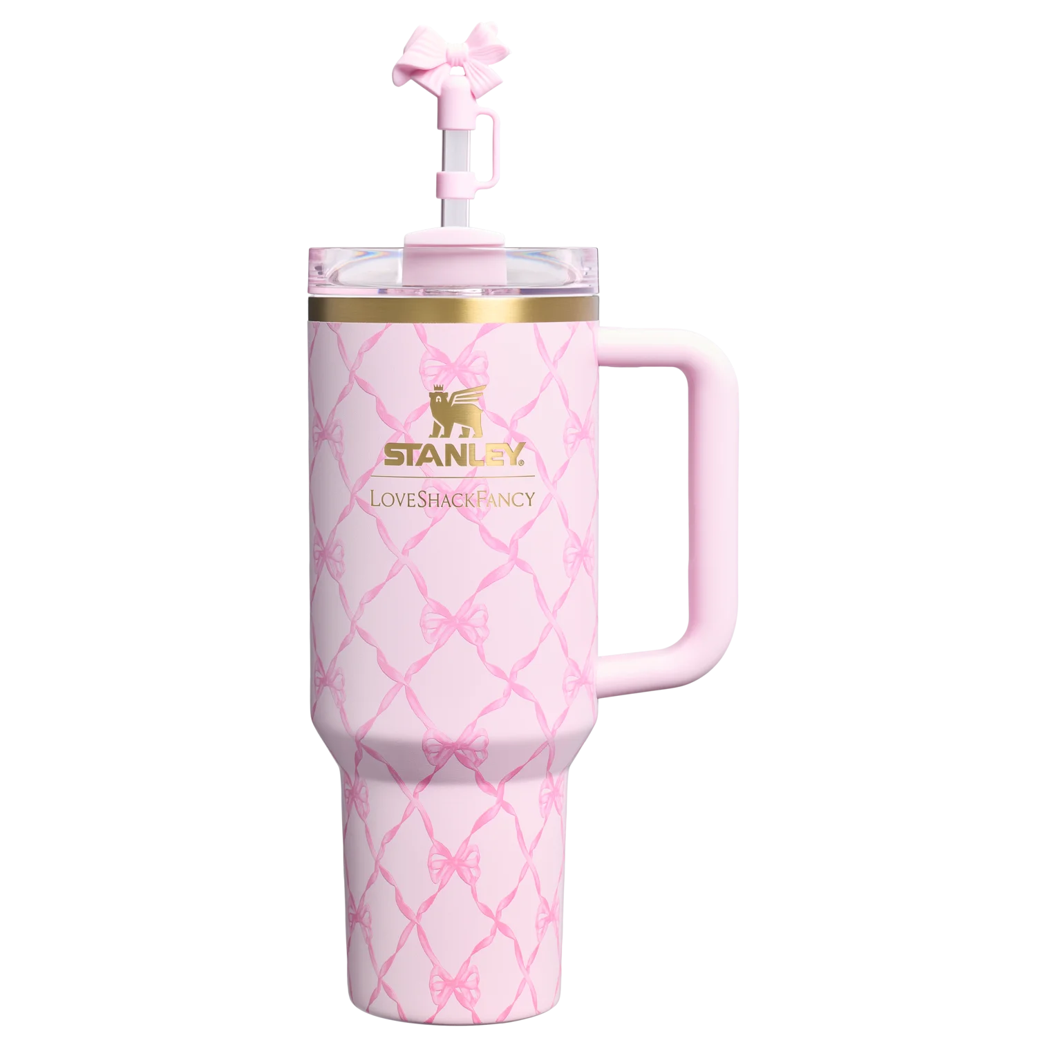 Stanley 1913 x LoveShackFancy Quencher H2.0 Flowstate Tumbler – Baby Bow - Peppermint Pembe