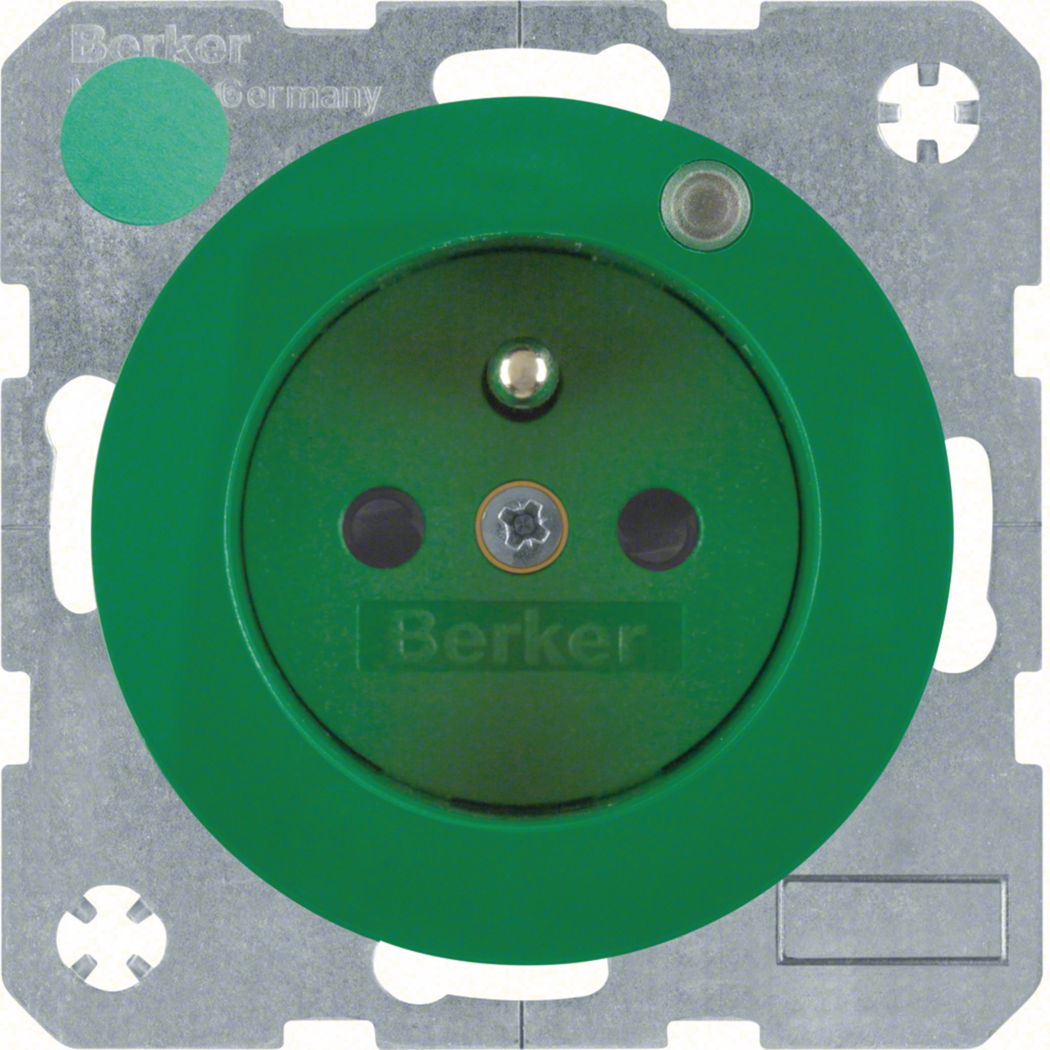 Berker R.3 Topraklı Priz+LED - Gelişmiş Kontak Koruma, Vidalı Ucu, Yeşil
