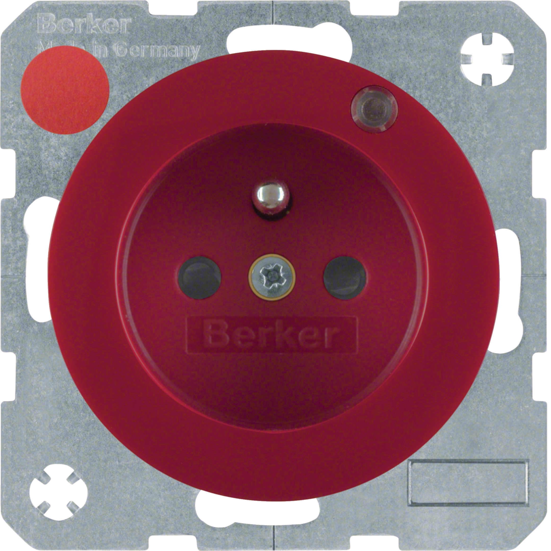 Berker R.3 Topraklı Priz+LED - Gelişmiş Kontak Koruma, Vidalı Başlığı, Kırmızı