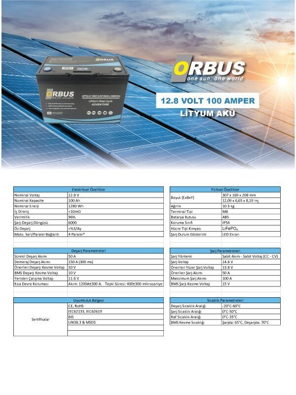 Orbus Lityum 12,8v 100ah Lifepo4 Akü