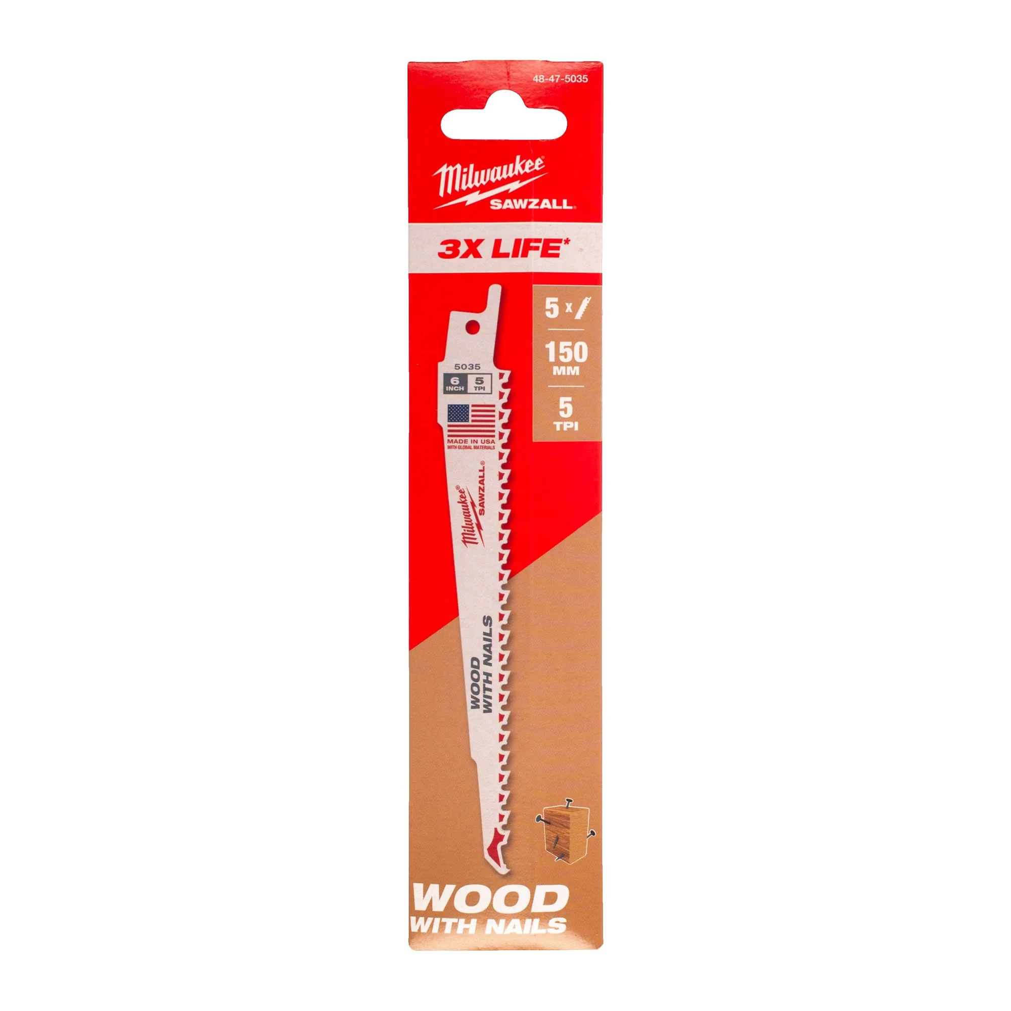 Milwaukee Kılıç Testere Bıçağı Yıkım Çivili Ahşap 150 × 5 mm 5 TPI S611DF — 5'li Paket