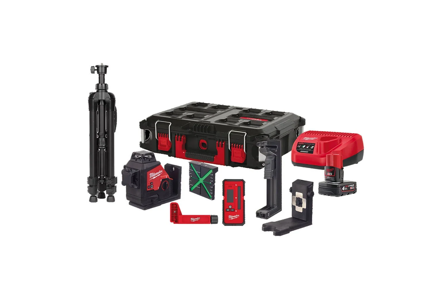 Milwaukee M12 3PLKIT-401C 2 Dik. 1 Yatay Yeşil 360° Lazer-Set